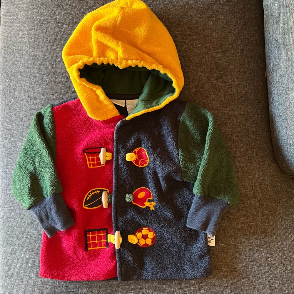 12 m Vintage Hooded 90s Color Block Toggle Coat